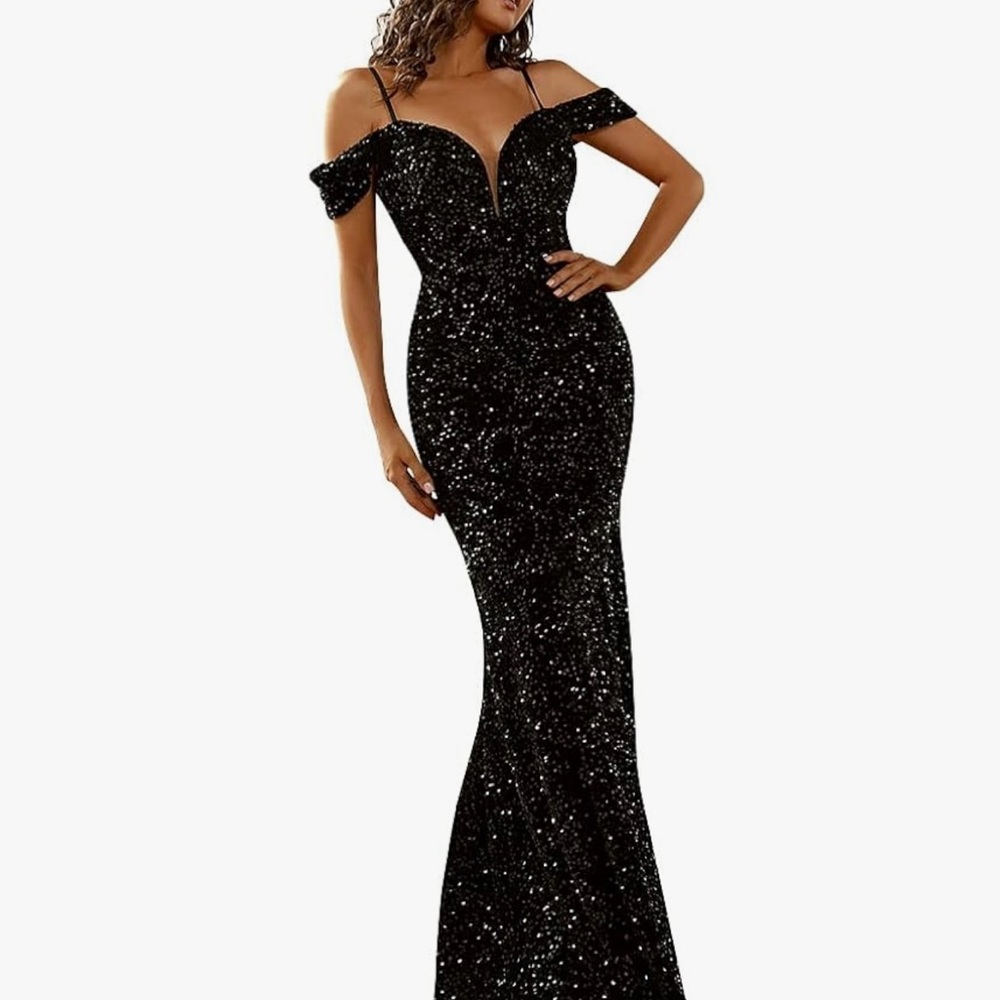 Black and Silver Sequin Embellished Mermaid Gown